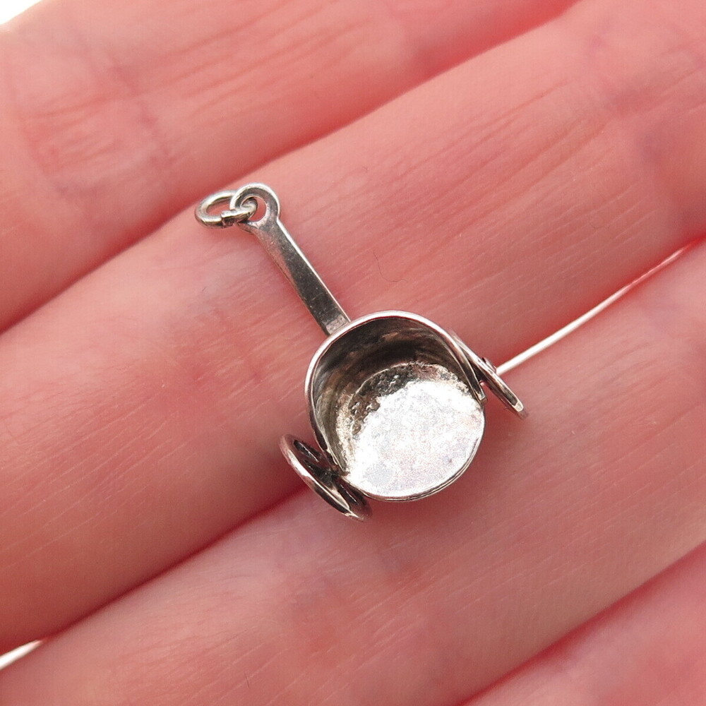 925 Sterling Silver Antique Art Deco Pull Cart Rickshaw 3D Mini Charm Pendant